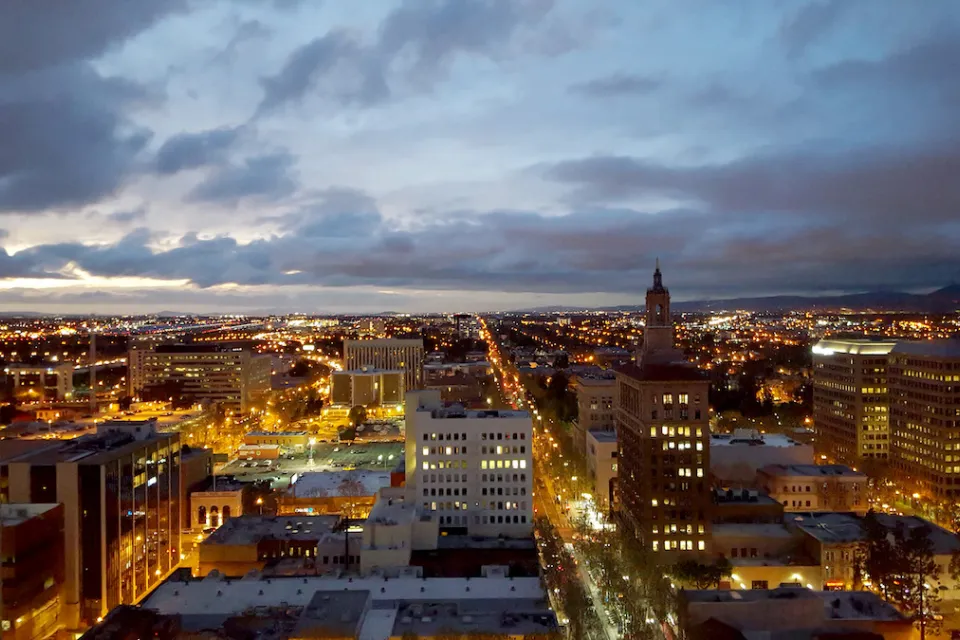 Aerial view of San Jose, California downtown at night.